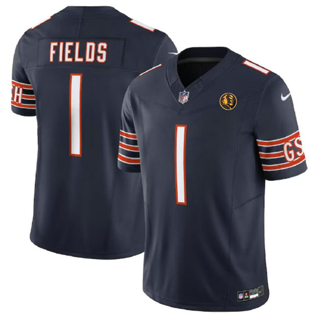 Men's Chicago Bears #1 Justin Fields Navy 2023 F.U.S.E. With John Madden Patch Vapor Limited Stitched Football Jersey