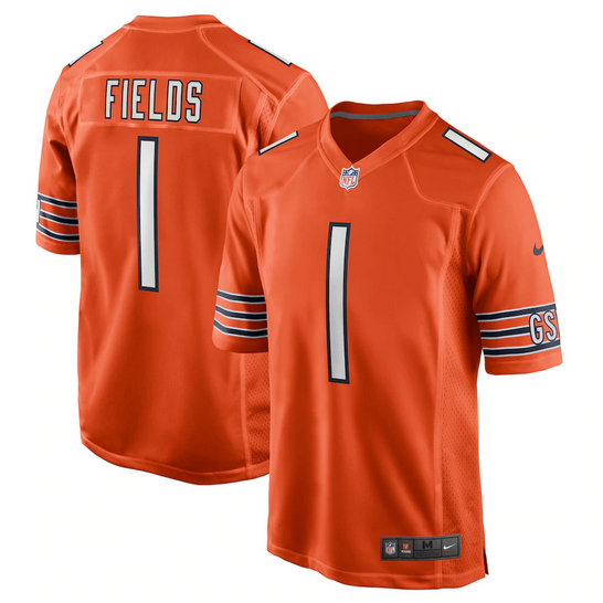 Men's Chicago Bears #1 Justin Fields Orange 2021 NFL Draft Vapor Limited Jersey
