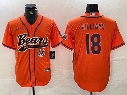 Men's Chicago Bears #18 Caleb Williams Orange With Patch Cool Base Stitched Baseball Jersey 1