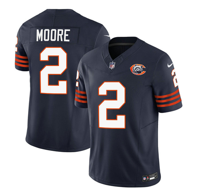 Men's Chicago Bears #2 DJ Moore Navy 2023 F.U.S.E. Throwback Limited Stitched Football Jersey