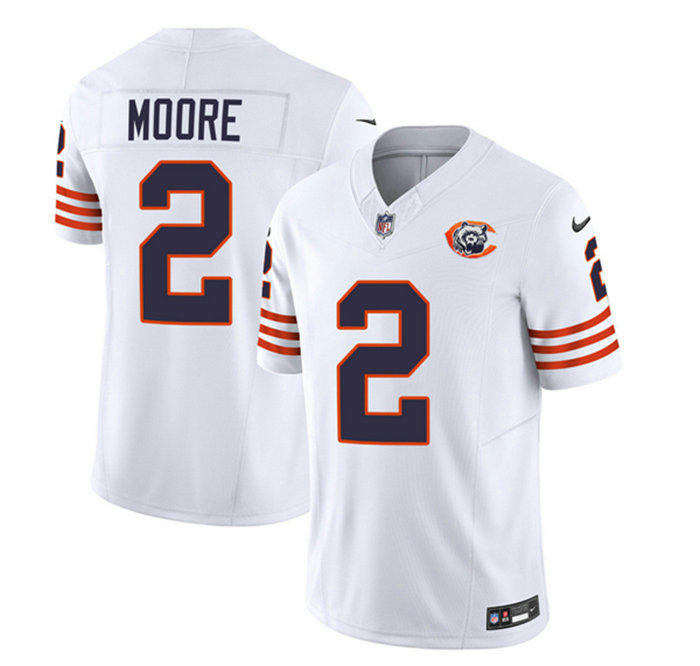Men's Chicago Bears #2 DJ Moore White 2023 F.U.S.E. Throwback Limited Stitched Football Jersey