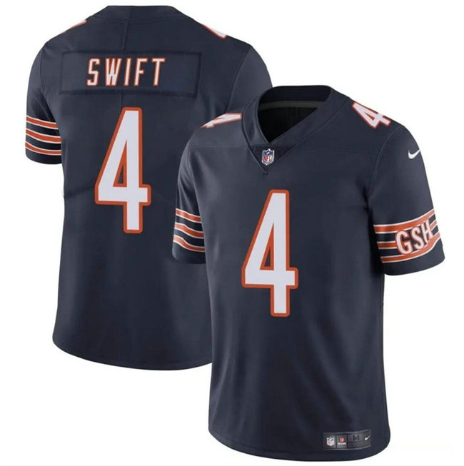 Men's Chicago Bears #4 D鈥橝ndre Swift Navy Vapor Stitched Football Jersey