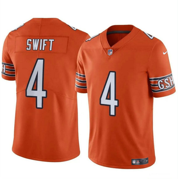 Men's Chicago Bears #4 D鈥橝ndre Swift Orange Vapor Stitched Football Jersey