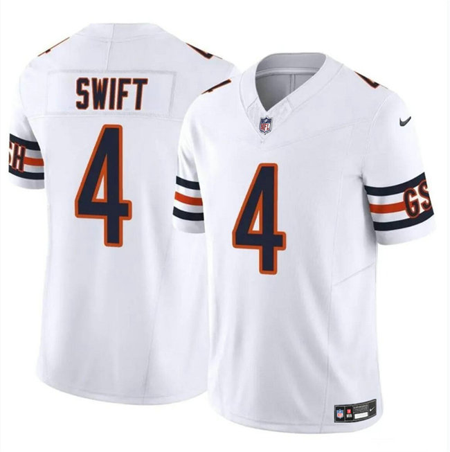 Men's Chicago Bears #4 D鈥橝ndre Swift White 2023 F.U.S.E. Vapor Stitched Football Jersey