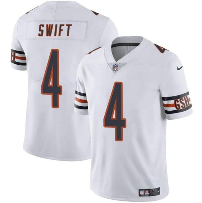 Men's Chicago Bears #4 D鈥橝ndre Swift White Vapor Stitched Football Jersey