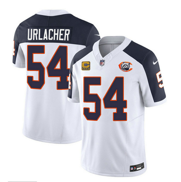 Men's Chicago Bears #54 Brian Urlacher White Navy 2023 F.U.S.E. With 4-Star C PatchThrowback Limited Stitched Football Jersey