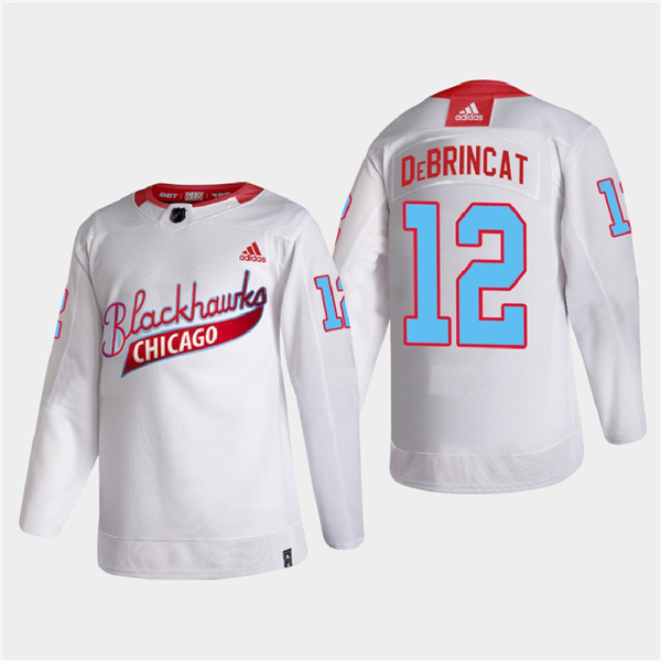 Men's Chicago Blackhawks #12 Alex DeBrincat 2022 Community Night White Stitched Jersey