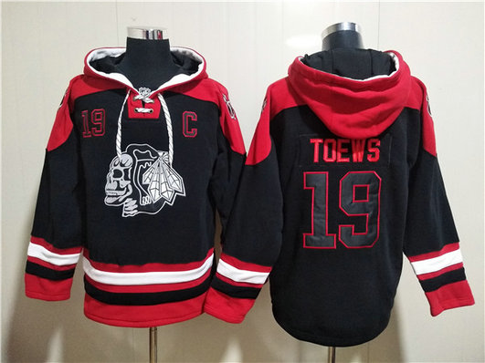 Men's Chicago Blackhawks #19 Jonathan Toews Black Ageless Must-Have Lace-Up Pullover Hoodie