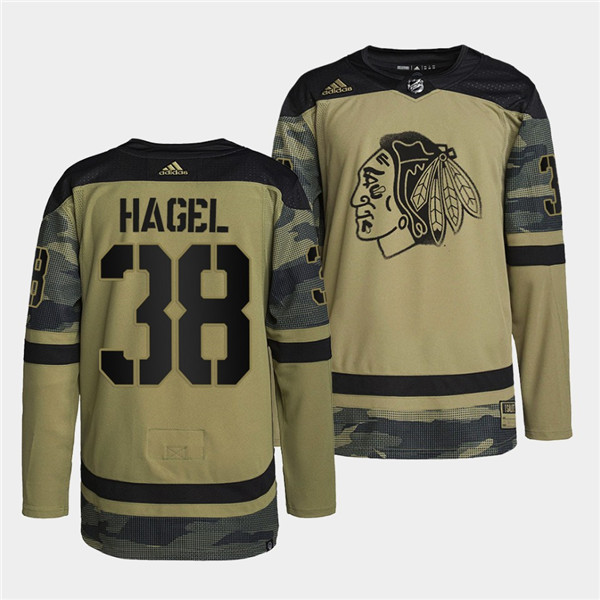Men's Chicago Blackhawks #38 Brandon Hagel 2022 Camo Military Appreciation Night White Stitched Jersey