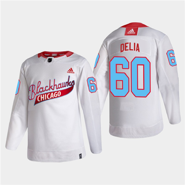 Men's Chicago Blackhawks #60 Collin Delia 2022 Community Night White Stitched Jersey
