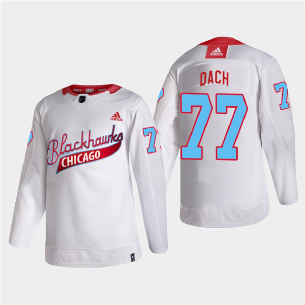 Men's Chicago Blackhawks #77 Kirby Dach 2022 Community Night White Stitched Jersey
