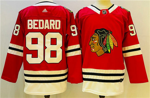 Men's Chicago Blackhawks #98 Connor Bedard Red Black Stitched Jersey