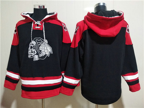 Men's Chicago Blackhawks Blank Black Ageless Must-Have Lace-Up Pullover Hoodie