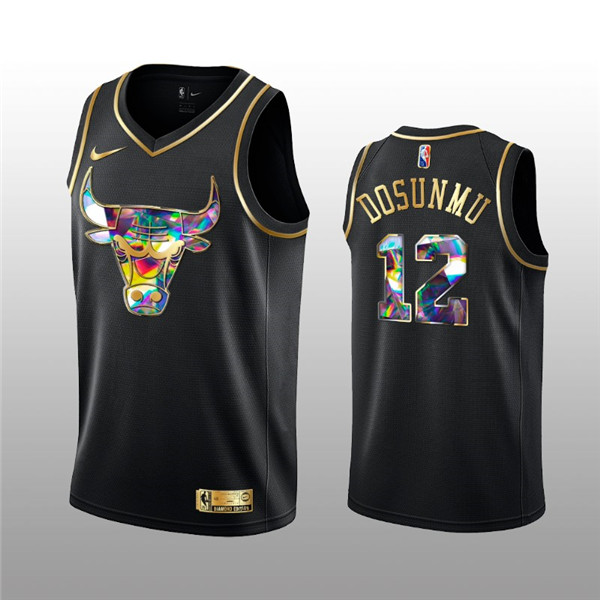 Men's Chicago Bulls #12 Ayo Dosunmu 2021 22 Black Golden Edition 75th Anniversary Diamond Logo Stitched Basketball Jersey