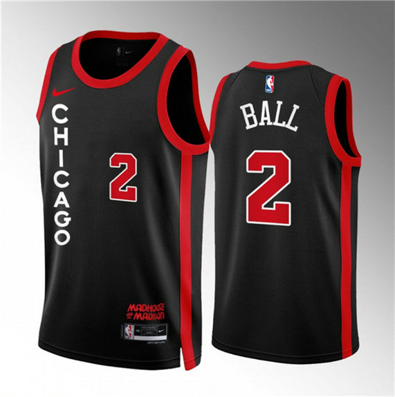 Men's Chicago Bulls #2 Lonzo Ball Black 2023 24 City Edition Stitched Basketball Jersey