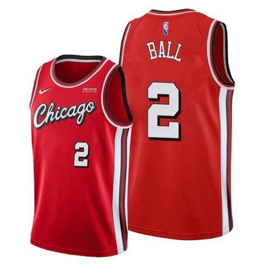 Men's Chicago Bulls #2 Lonzo Ball City Edition 75th Anniversary Red Swingman Stitched Basketball Jersey