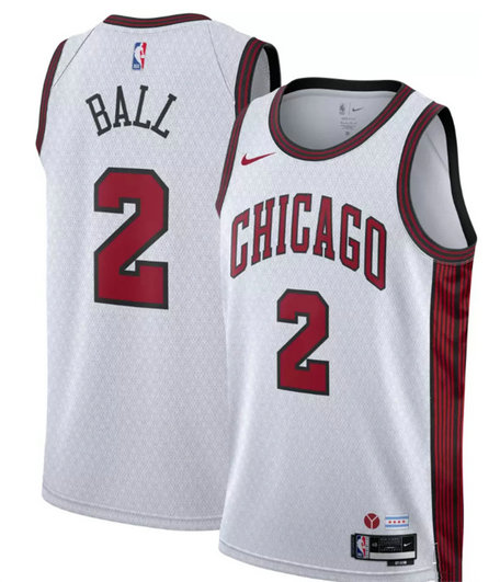 Men's Chicago Bulls #2 Lonzo Ball White 2022 23 City Edition Stitched Basketball Jersey