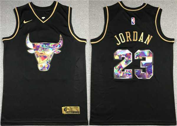 Men's Chicago Bulls #23 Michael Jordan 2021 22 Black Golden Edition 75th Anniversary Diamond Logo Stitched Basketball Jersey