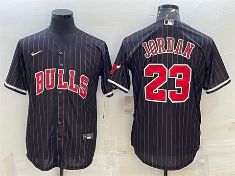 Men's Chicago Bulls #23 Michael Jordan Black Cool Base Stitched Baseball Jersey