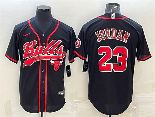Men's Chicago Bulls #23 Michael Jordan Black Cool Base Stitched Baseball JerseyS