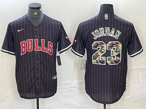 Men's Chicago Bulls #23 Michael Jordan Gray Camo Cool Base Stitched Baseball Jersey 5
