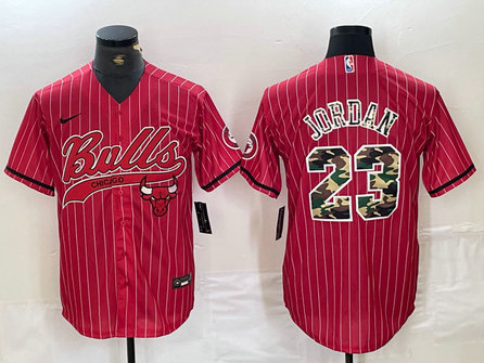 Men's Chicago Bulls #23 Michael Jordan Gray Camo Cool Base Stitched Baseball Jersey 6