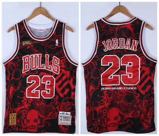 Men's Chicago Bulls #23 Michael Jordan Red Black 1995-96 Throwback Stitched Jersey