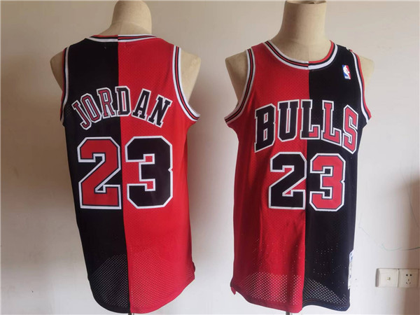 Men's Chicago Bulls #23 Michael Jordan Red Black Split Throwback Stitched Jersey