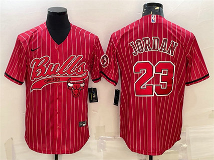 Men's Chicago Bulls #23 Michael Jordan Red Cool Base Stitched Baseball Jersey