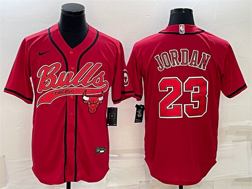 Men's Chicago Bulls #23 Michael Jordan Red With Patch Cool Base Stitched Baseball Jersey