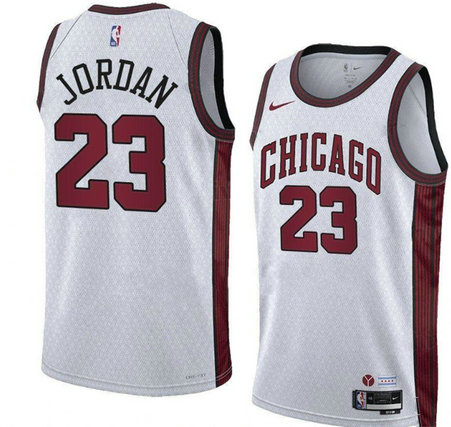Men's Chicago Bulls #23 Michael Jordan White 2022 23 City Edition Stitched Basketball Jersey