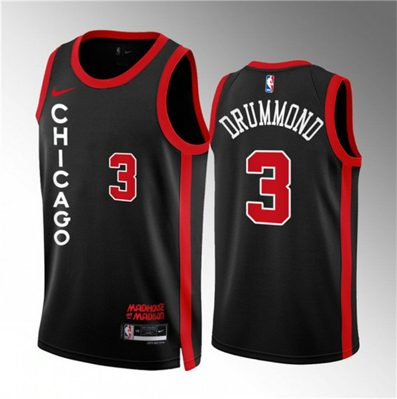 Men's Chicago Bulls #3 Andre Drummond Black 2023 24 City Edition Stitched Basketball Jersey