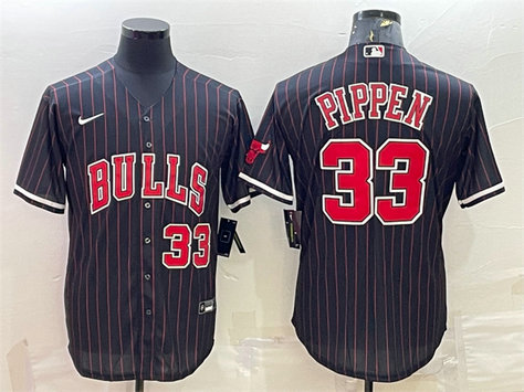 Men's Chicago Bulls #33 Scottie Pippen Black Cool Base Stitched Baseball Jersey