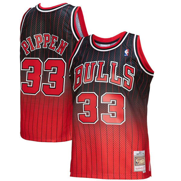 Men's Chicago Bulls #33 Scottie Pippen Red Balck Mitchell & Ness Throwback Stitched Jersey