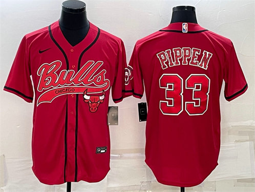 Men's Chicago Bulls #33 Scottie Pippen Red With Patch Cool Base Stitched Baseball Jersey