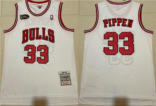 Men's Chicago Bulls #33 Scottie Pippen White 1997-98 Throwback Stitched Jersey