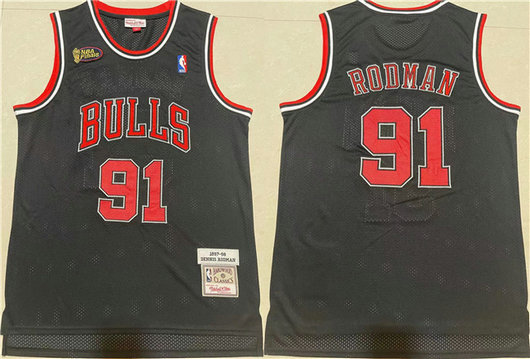 Men's Chicago Bulls #91 Dennis Rodman 1997-98 Black Throwback Stitched Jersey