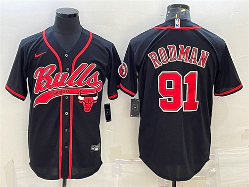Men's Chicago Bulls #91 Dennis Rodman Black Cool Base Stitched Baseball JerseyS