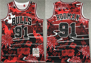 Men's Chicago Bulls #91 Dennis Rodman Black Red Stitched Jersey
