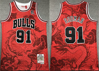 Men's Chicago Bulls #91 Dennis Rodman Red 1997-98 Throwback Stitched Basketball Jersey 01