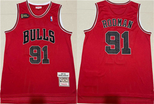 Men's Chicago Bulls #91 Dennis Rodman Red 1997-98 Throwback Stitched Jersey