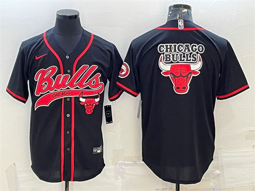 Men's Chicago Bulls Black Team Big Logo Cool Base Stitched Baseball JerseyS