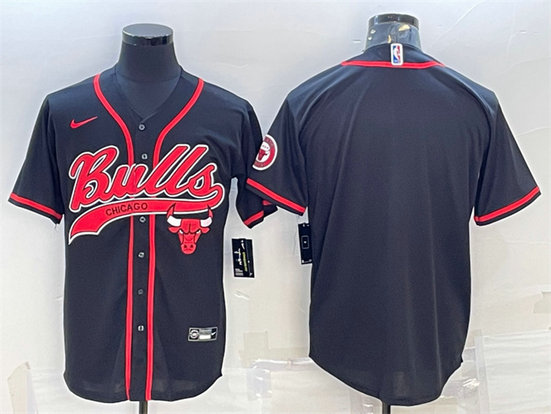 Men's Chicago Bulls Blank Black Cool Base Stitched Baseball JerseyS