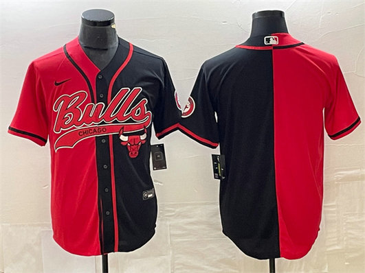 Men's Chicago Bulls Blank Red Black Split Cool Base Stitched Baseball Jersey