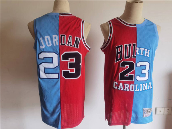 Men's Chicago Bulls North Carolina #23 Michael Jordan White Blue Split Throwback Stitched Jersey