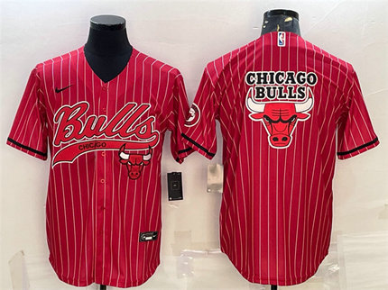Men's Chicago Bulls Red Team Big Logo Cool Base Stitched Baseball JerseyS