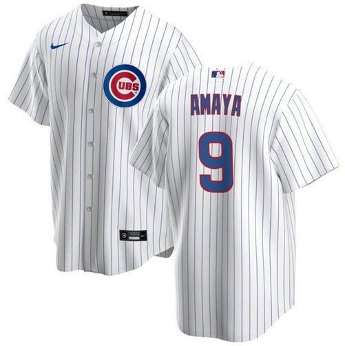 Men's Chicago Cubs ##9 Miguel Amaya White Cool Base Stitched Baseball Jersey