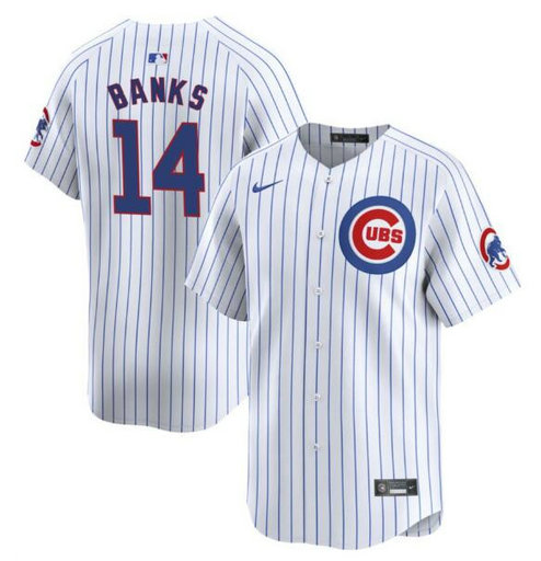 Men's Chicago Cubs #14 Ernie Banks White Home Limited Stitched Baseball Jersey