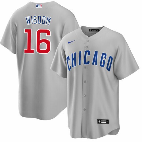 Men's Chicago Cubs #16 Patrick Wisdom Grey Cool Base Stitched Baseball Jersey