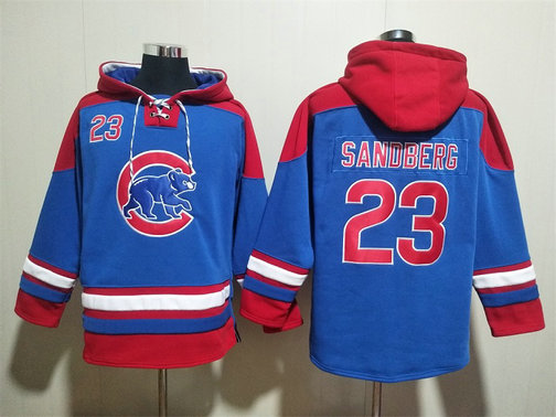 Men's Chicago Cubs #23 Ryne Sandberg Royal Red Ageless Must-Have Lace-Up Pullover Hoodie